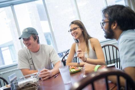 Students eat in the Malcom Parcell Room at the Commons during the Creosote Affects photo shoot May 2, 2019年华盛顿 & Jefferson College.